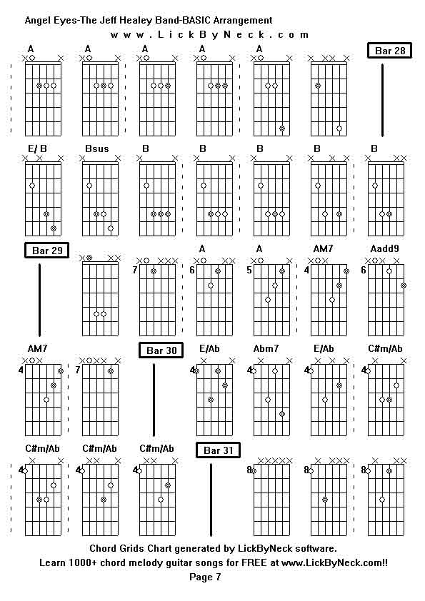 Chord Grids Chart of chord melody fingerstyle guitar song-Angel Eyes-The Jeff Healey Band-BASIC Arrangement,generated by LickByNeck software.